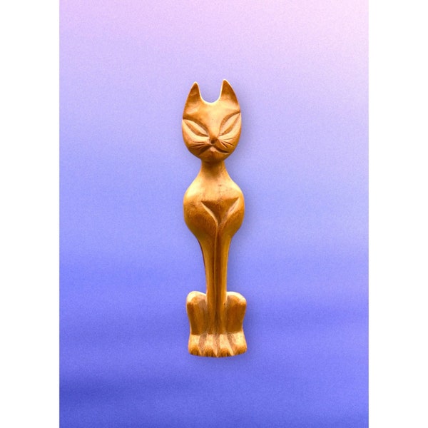 Vintage MCM Cat Sleek Teakwood Carved Cat figure