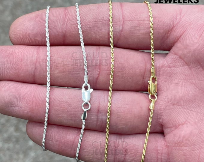 Solid Sterling Silver Set Of 2 Rope Link Chain Necklace 925 Silver Chain UNISEX - Set Of 2 Sterling Silver Necklace