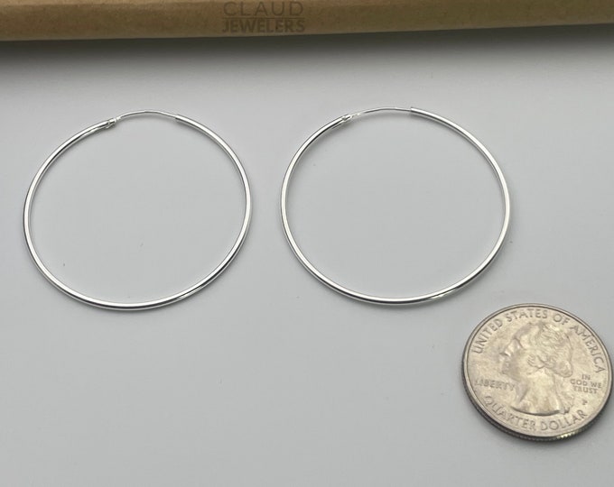 925 Solid Sterling Silver 40MM Endless Hoop Earrings