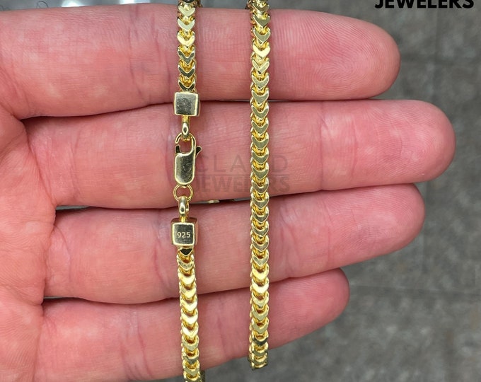 Hollow Sterling Silver Thick 3.5MM Franco Link Chain Necklace - 14K Gold Plated Solid Sterling Silver Light-Weight Necklace