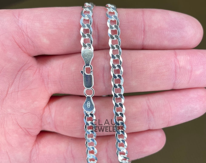 Solid 925 Sterling Silver 5MM Thick Curb Link Chain Necklace 925 Silver Chain