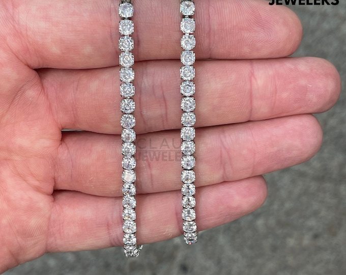 14K White Plated Round Cut Tennis Necklace 4MM Cubic Zirconia Unisex