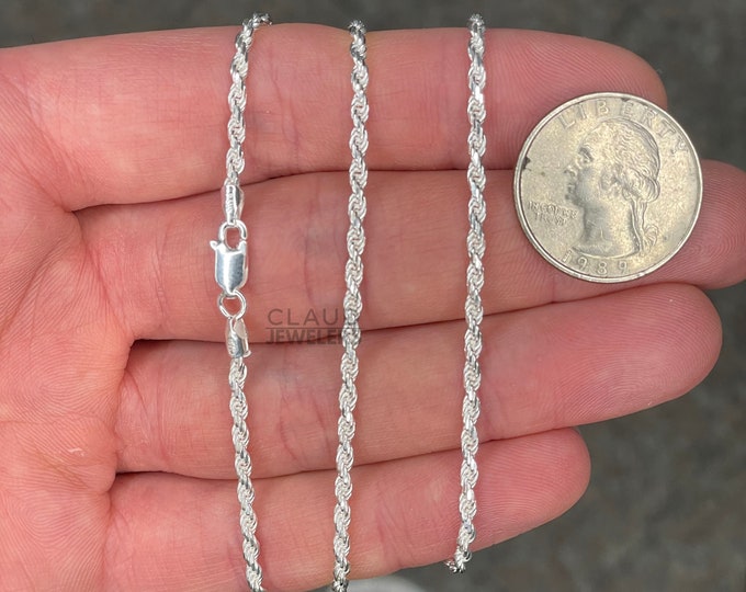 Italian Solid Sterling Silver 2.5MM Rope Link Chain Necklace 925 Silver Chain UNISEX