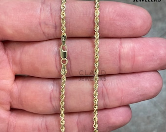 14K Yellow Gold 3MM Twisted Rope Chain Necklace Men And Women Italian Made