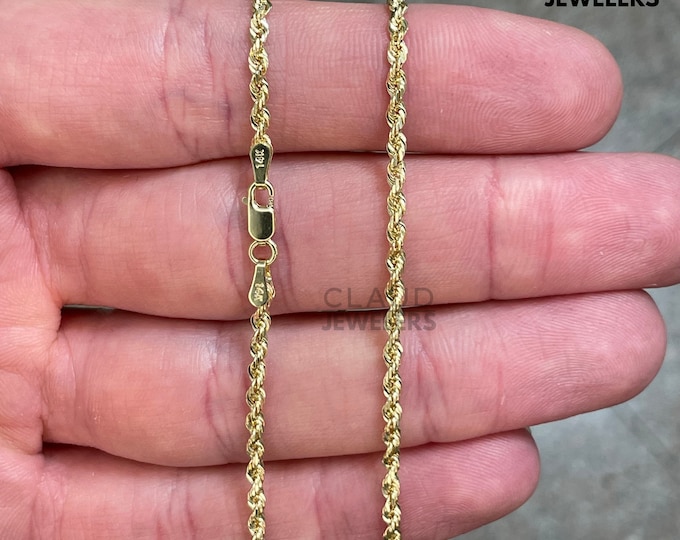 14K Yellow Gold 3MM Twisted Rope Chain Necklace Men And Women Italian Made