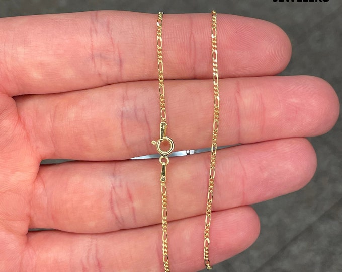 14K Gold Over Solid Sterling Silver 925 1.5mm Figaro Link Chain Necklace UNISEX