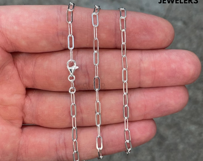 Solid 925 Sterling Silver 1.5MM Paper Clip Link Chain Necklace Stacking Necklace