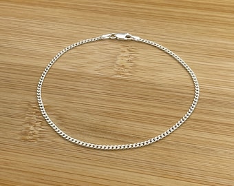 Solid Italian 925 Sterling Silver Curb Chain Bracelet, Unisex Bracelets, Curb Link Chain 9 Inch Bracelet