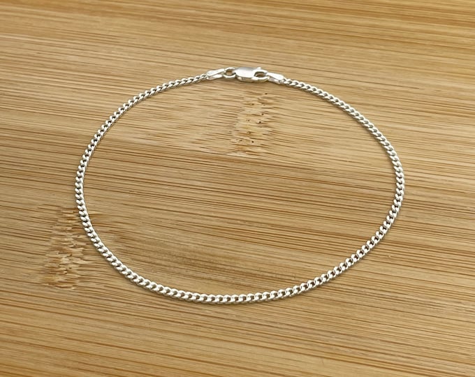 Solid Italian 925 Sterling Silver Curb Chain Bracelet, Unisex Bracelets, Curb Link Chain 9 Inch Bracelet