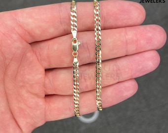 14K Solid Yellow Gold 3.5MM Curb Link Chain Necklace Italian Made  - Multiple Lengths