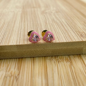 14K Gold Pink Sapphire Heart Stud Earrings For Women Girls