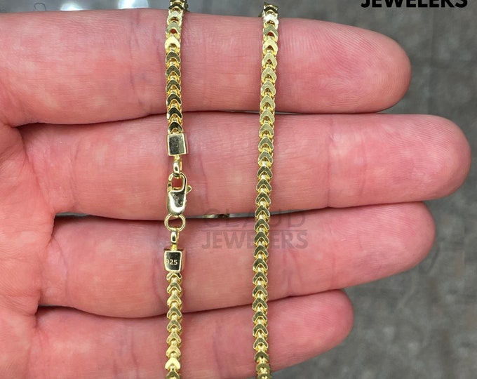 Hollow Sterling Silver 3MM Franco Link Chain Necklace - 14K Gold Plated Solid Sterling Silver Light-Weight Necklace