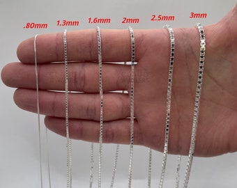 thumbnail image 2 of 1.2mm Box Chain Necklace - 925 Sterling Silver - Made In Italy - 16 To 24 Inch - Lobster Clasp 2 of 6