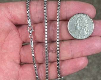 Solid 925 Sterling Silver 2.5MM Round Box Link Chain Necklace Unisex Italian Made Silver