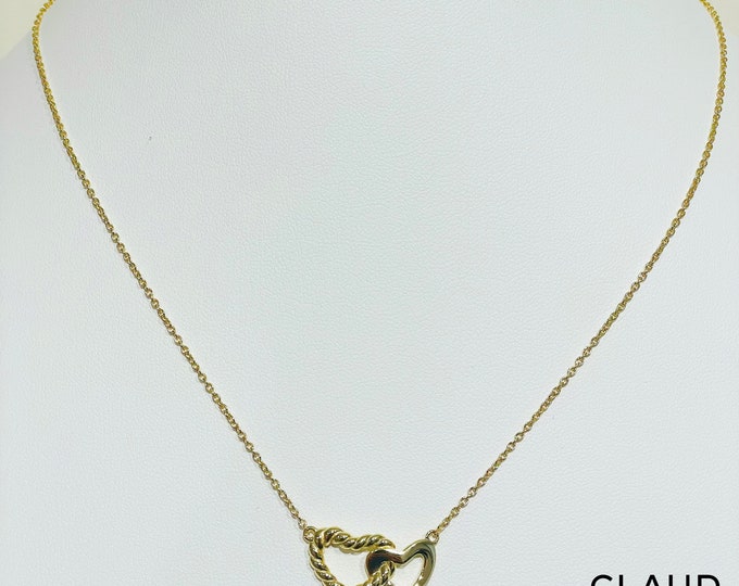 14K Gold Plated Double Knotted Heart Shaped Pendant Necklace 18 Inch + 2 Inch