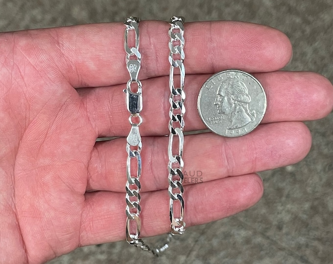 Solid 925 Sterling Silver 5MM Figaro Link Chain Necklace Italian Made