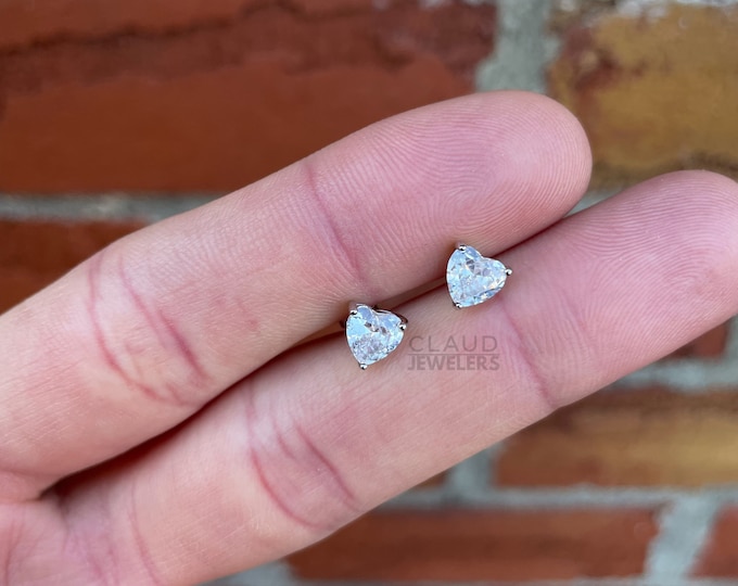 Sterling Silver 925 Crystal Heart Cut Studs Earrings Men And Women