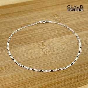 Solid Italian 925 Sterling Silver Marina Chain Anklet, Womens Anklet, Marina Link Chain 7 Inch Bracelet
