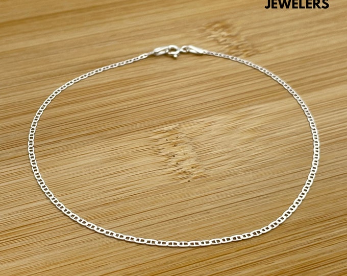 Solid Italian 925 Sterling Silver Marina Chain Anklet, Womens Anklet, Marina Link Chain 7 Inch Bracelet