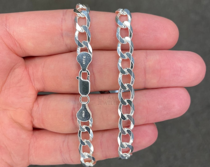 925 Sterling Silver Curb Link Chain Necklace UNISEX Super Thick 7.5MM Italian Made