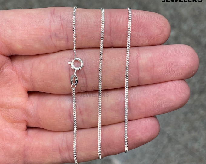 Solid 925 Sterling Silver 1MM Thin Curb Link Chain Necklace Italian Made