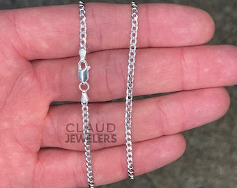 Solid 925 Sterling Silver 2.5MM Curb Link Chain Necklace 925 Silver Chain