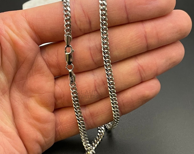 Solid 925 Sterling Silver 4MM Miami Cuban Link 925 Silver Chain Necklace