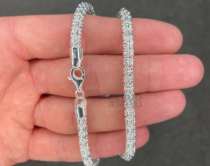 Solid 925 Sterling Silver Thick Fancy Hollow Link Chain Necklace 20 Inch Long