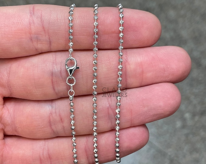 Solid 925 Sterling Silver 1.3MM Diamond Cut Ball Chain Necklace