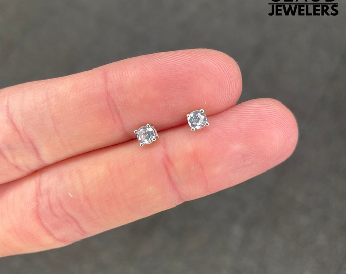 925 Solid Sterling Silver Small 3mm Round Cut Crystal Studs