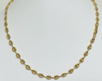 Italian Solid Sterling Silver Puffed Marina Link Chain Necklace 925 Silver Chain UNISEX 14K Gold Over 925 Silver