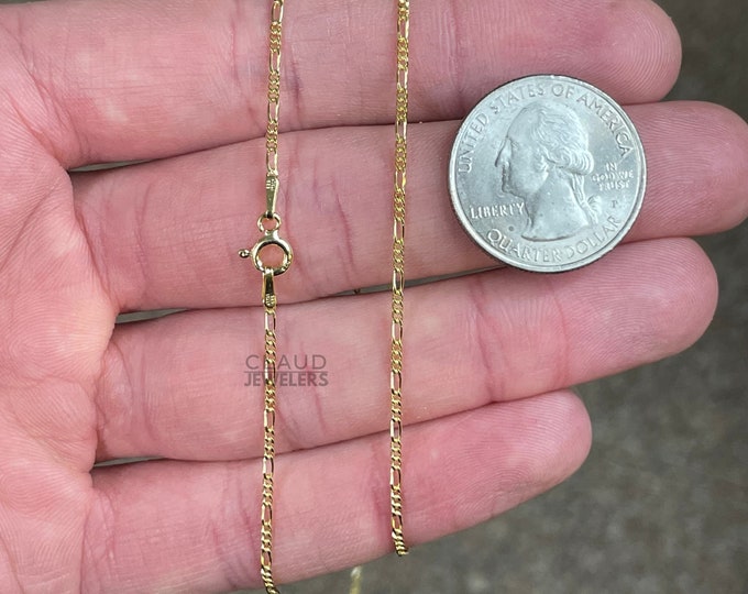 14K Yellow Gold Plated 1.5MM Figaro Link Chain Necklace Italian Made  - Multiple Lengths