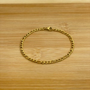 14K Yellow Gold Plated Figaro Link Chain Bracelet, Mens Bracelets, Figaro Link Chain