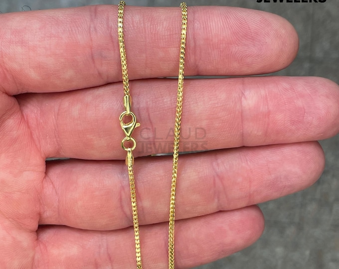 Hollow Sterling Silver Super Thin 1MM Franco Link Chain Necklace - 14K Gold Plated Solid Sterling Silver Light-Weight Necklace