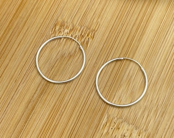 925 Solid Sterling Silver 20MM Endless Hoop Earrings, Silver Hoops UNISEX