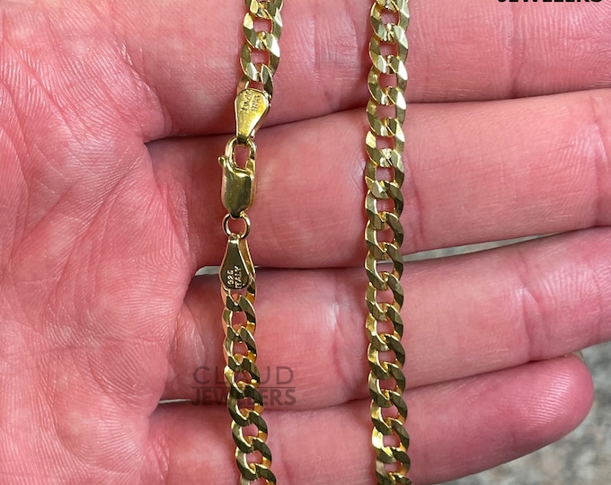 Solid 925 Sterling Silver 5MM Curb Link Chain Necklace, 14K Gold Plated Sterling Silver 925 Necklace