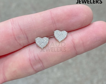 Sterling Silver Moissanite Heart Stud Earrings, Sterling Silver Screw Back Earrings