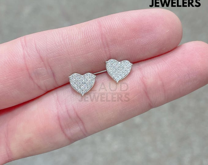 Sterling Silver Moissanite Heart Stud Earrings, Sterling Silver Screw Back Earrings