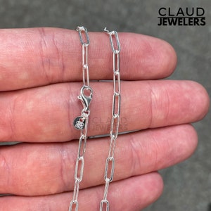 Solid 925 Sterling Silver 3MM Paper Clip Link Chain Necklace Stacking Necklace