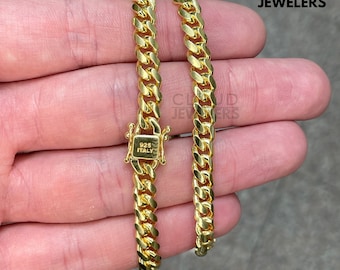 Solid 925 Sterling Silver 5MM Thick Curb Link Chain Necklace Italian Made 14K Gold Plated