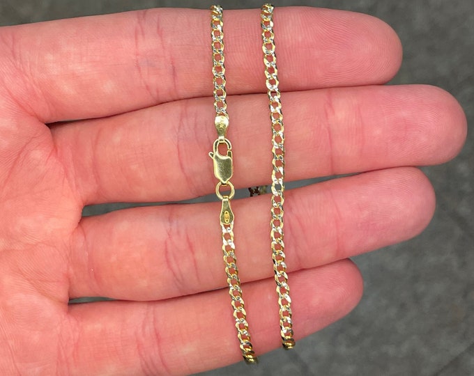 Solid 925 Sterling Silver Two Tone Pave Curb Link Chain Necklace Italian Made