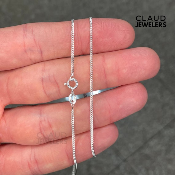 Solid 925 Sterling Silver 1MM Thin Curb Link Chain Pendant