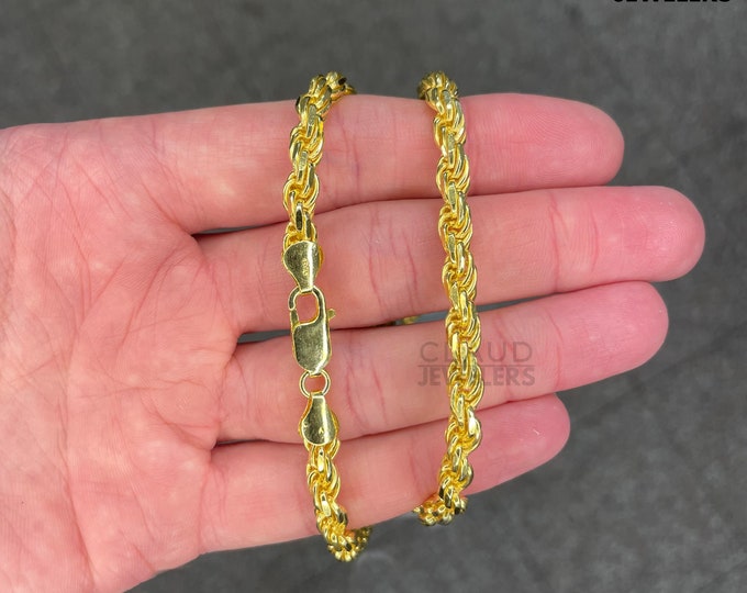 Solid 925 Sterling Silver 5MM Rope Twisted Link Chain Necklace Super Thick Rope Necklace 14K Gold Plated