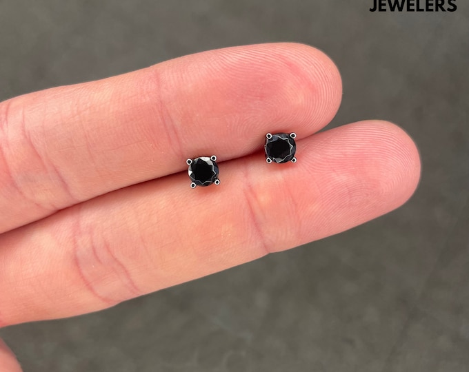 Sterling Silver Black On Created Black Onyx 6MM Round Cut Studs Earrings Men And Women