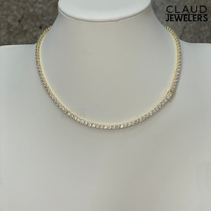 14K Gold Plated Round Cut Tennis Necklace 4MM Cubic Zirconia Unisex