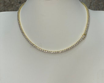 14K Gold Plated Round Cut Tennis Necklace 4MM Cubic Zirconia Unisex