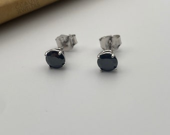 Sterling Silver Black Onyx Round Cut Studs Earrings Men And Women ALL SIZES 3MM-8MM