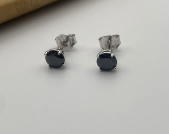 Sterling Silver Created Black Onyx Round Cut Studs Earrings Men And Women ALL SIZES 3MM-8MM