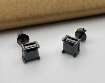 Sterling Silver Black On Black Onyx Square Cut Studs Earrings Men And Women