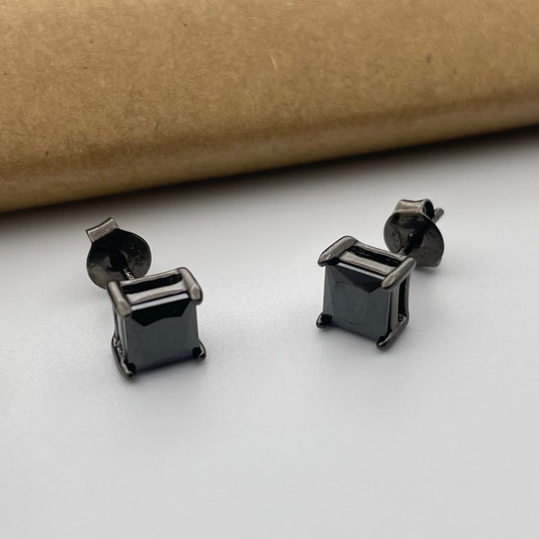 Sterling Silver Black On Created Black Onyx Square Cut Studs Earrings Men And Women